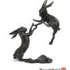 2012 Boxing Hares Bronze Figurine Figure Miniature Butler Peach Beechfield Bonsai