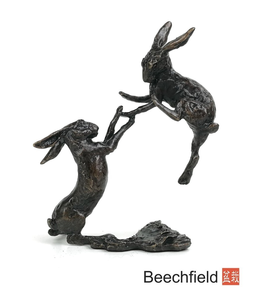 2012 Boxing Hares Bronze Figurine Figure Miniature Butler Peach Beechfield Bonsai